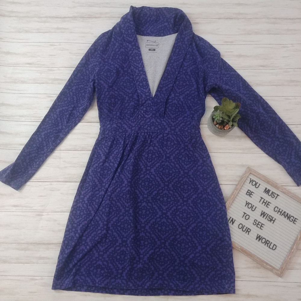 Merrell Cowl Neck V Neck Print Dress
